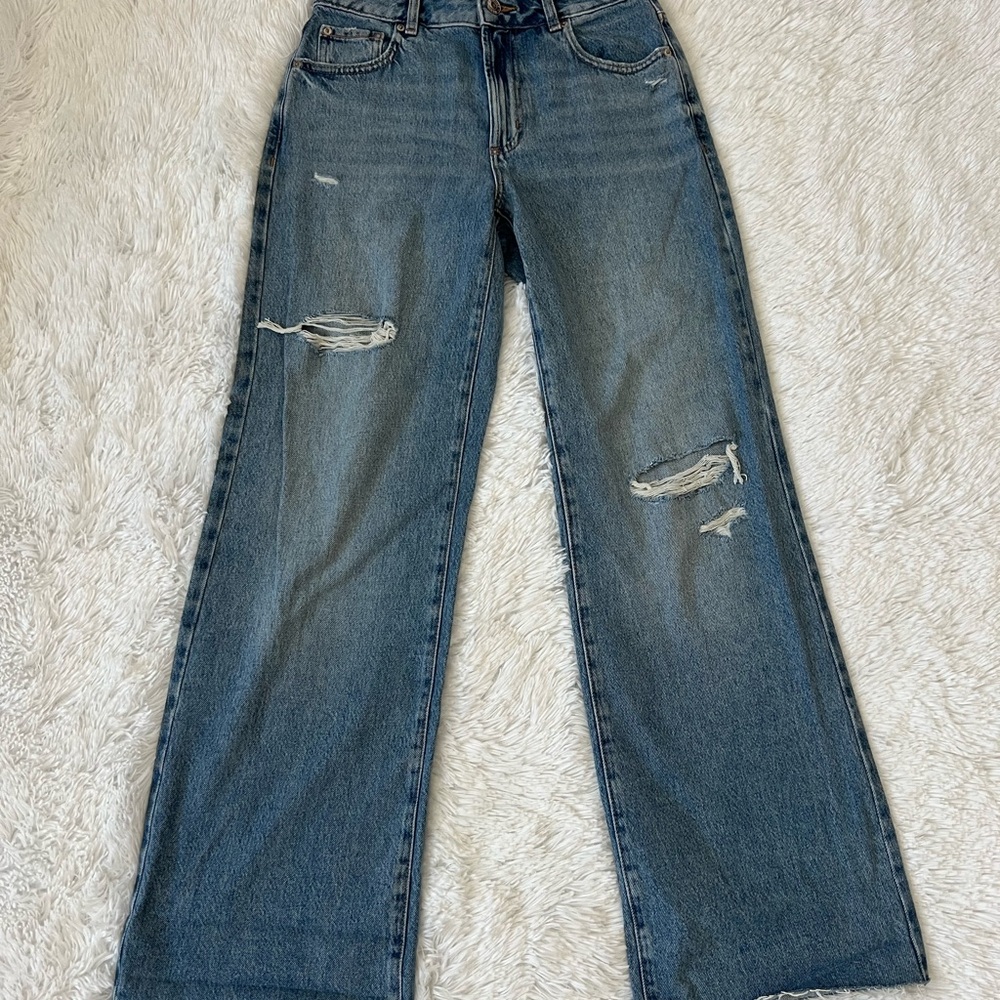 Garage Blue Distressed Straight Leg Jeans